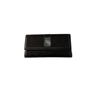 Coach Black Fabric Leather Monogram Checkbook Wallet 7.5x4”
